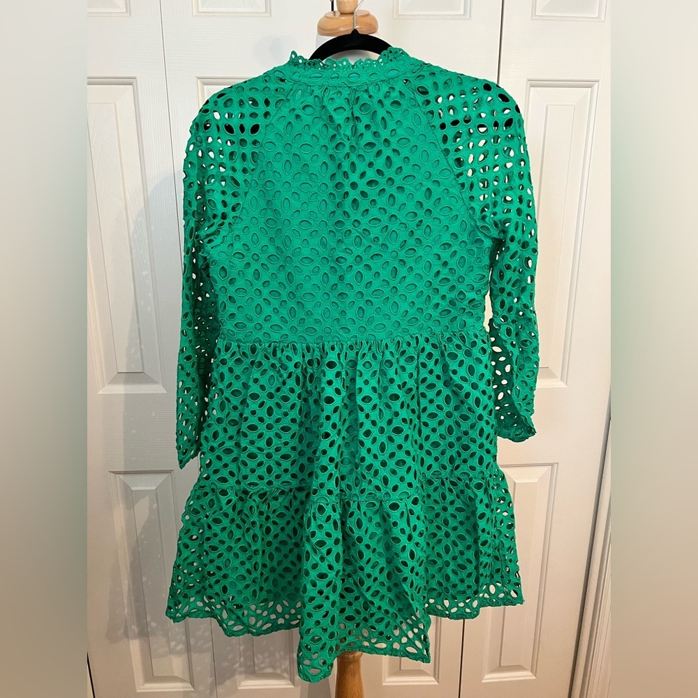 NWT J. Crew Green Eyelet Lace Tiered Long Sleeve Dress Size XS - Picture 4 of 5